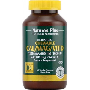 Nature's Plus Cal/Mag/Vit D3 with Vitamin K2 60 μασώμενες ταμπλέτες Σοκολάτα