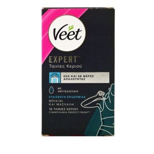 Veet Expert Easy-Gel Strip Αποτριχωτικές Ταινίες Κεριού Για Ευαίσθητο Δέρμα 16τμχ