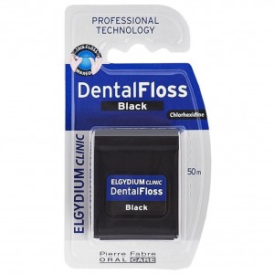 Elgydium Dental Floss Black Οδοντικό Νήμα με Μαύρο Χρώμα, Ελαφρά Κερωμένο & Εμποτισμένο με Χλωρεξιδίνη, 50m