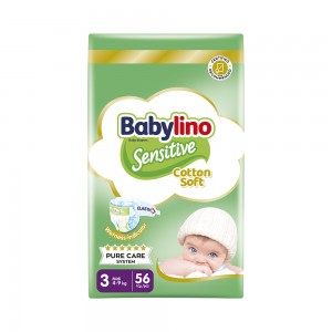 Babylino Πάνες με Αυτοκόλλητο Sensitive Cotton Soft No. 3 για 4-9kg 56τμχ