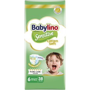 Babylino Sensitive Cotton Soft Πάνες με Αυτοκόλλητο No. 6 για 13-18kg 38τμχ