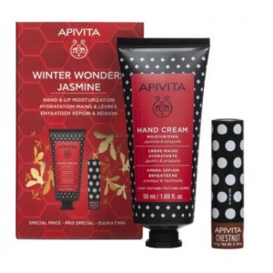 Apivita PROMO PACK Jasmine Ενυδατική Κρέμα Χεριών Ελαφριάς Υφής 50ml & Lip Care Κάστανο 4,4gr