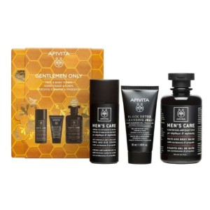 Apivita PROMO PACK Gentlemen Ανδρική Κρέμα Προσώπου Κατά Των Ρυτίδων 50ml, Mini Μαύρο Gel Καθαρισμού Προσώπου & Ματιών 50ml & Σαμπουάν-Αφρόλουτρο 250ml