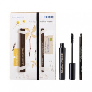 Korres Promo Drama Volume No1 Black Mascara Extreme Volume για Μέγιστο Όγκο Μαύρο, 11ml & Volcanic Minerals Long Lasting Eyeliner No1 Μαύρο Μολύβι 1,2g, 1σετ