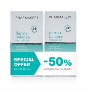 Pharmasept Derma Balance Mild Deo Roll-On Promo Απαλό Αποσμητικό για Ευαίσθητες Επιδερμίδες, 2x50ml