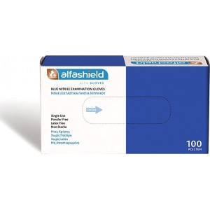 Karabinis Medical Alfashield Alfa Gloves Εξεταστικά Γάντια Νιτριλίου Χωρίς Πούδρα Μπλε 100τμχ Large