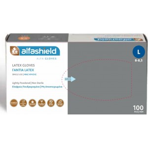 Karabinis Medical Alfashield Alfa Gloves Εξεταστικά Γάντια Λάτεξ Ελαφρά Πουδραρισμένα Λευκό 100τμχ