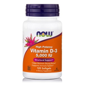 Now Foods Vitamin D3 5000IU, 120 Μαλακές Κάψουλες