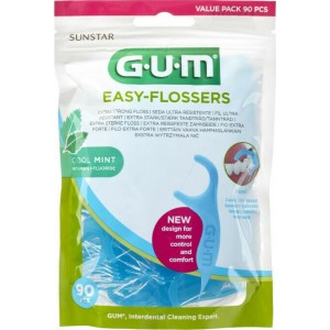 GUM Sunstar Easy Flossers 890 Οδοντικό Νήμα σε Διχάλες Cool Mint Ελαφρώς Κερωμένο 90τμχ