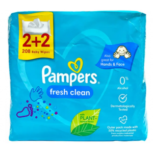 Pampers Fresh Clean Μωρομάντηλα - 2+2 x 52 Μωρομάντηλα (208 Τεμάχια)