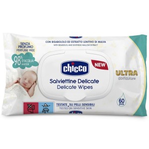 Chicco Delicate Ultra Soft & Pure Μωρομάντηλα χωρίς Οινόπνευμα & Άρωμα 60τμχ